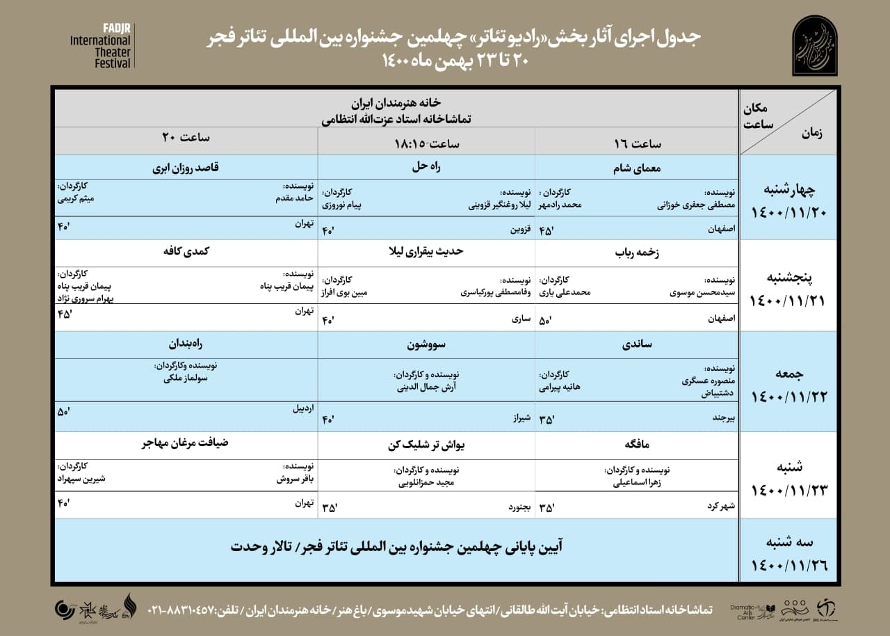 اعلام اجرای آثار بخش «رادیو-تئاتر» جشنواره تئاتر فجر