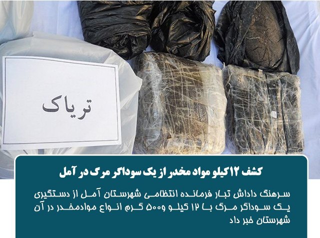 کشف ۱۲ کیلو موادمخدر تریاک در آمل